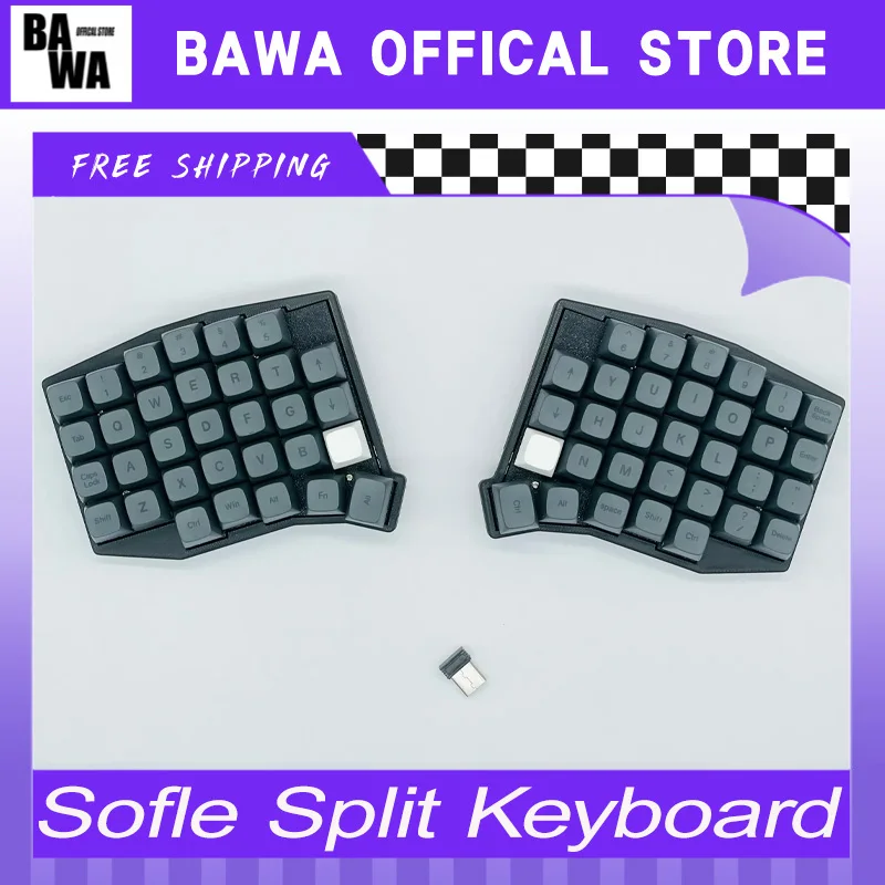 

Sofle Split Keyboard 2,4G Беспроводная горячая замена VIAL Эргономика Sofle Split Комплект клавиатуры Настройка с приемником 2,4G Аксессуар для геймеров