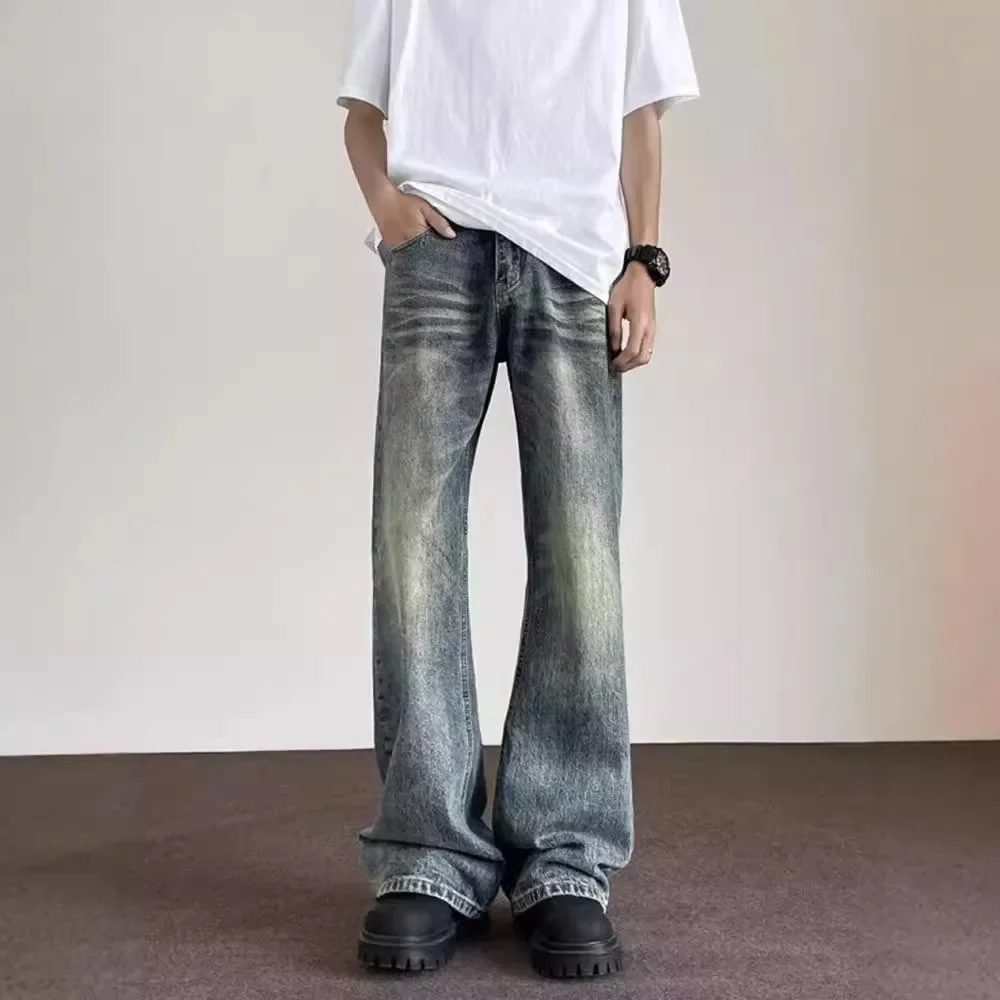 Vintage-Jeans für Herren, Frühling und Herbst, neue schlankmachende Bootcut-Hose mit hoher Taille, amerikanischer Stil, trendige, locker sitzende