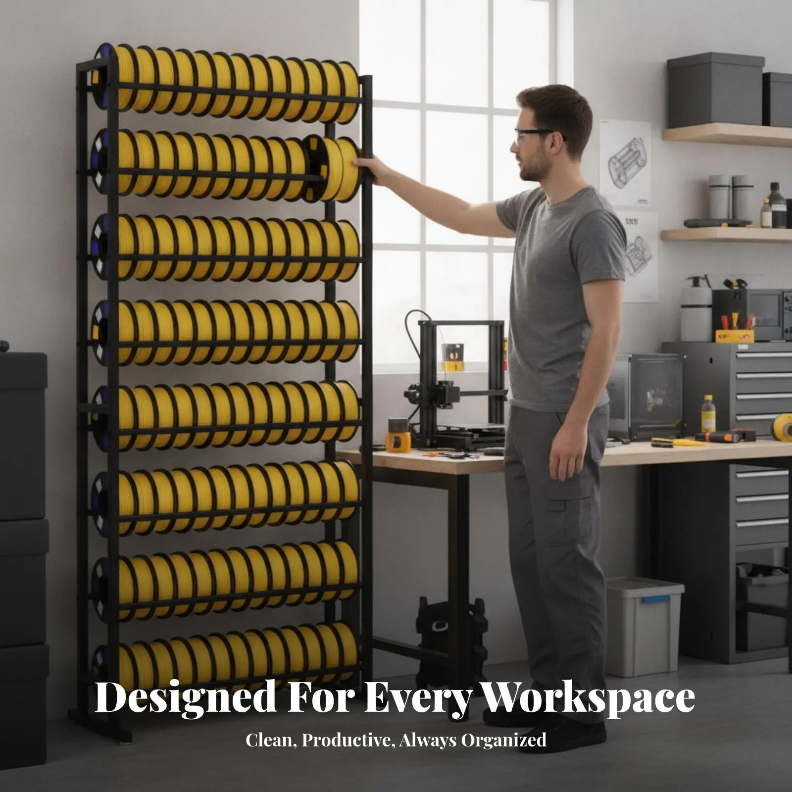 Carbon Steel Filament Rack Shelf for 3D Printing Spool Holder Workshop Storage Organizer Unit