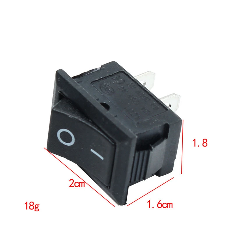 Interruptor de botón negro, 100 piezas, 6A-10A, 110V, 250V, KCD1, 2 pines, interruptor basculante de encendido/apagado, 21mm x 15mm