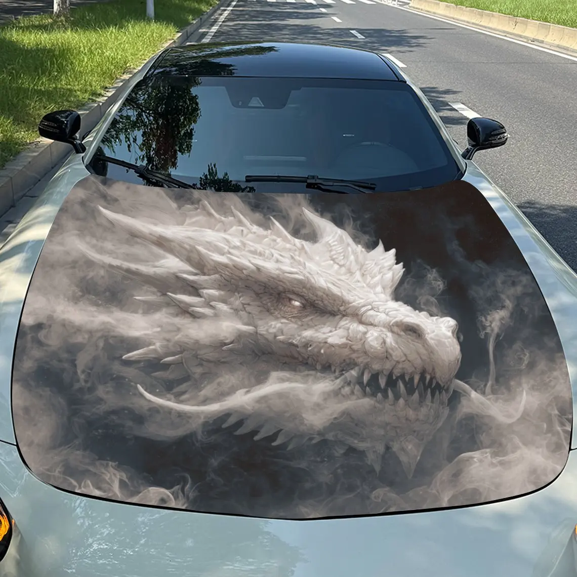

Car Decals Realistic White Dragon Emerged from Misty Clouds Car Hood Sticker, Waterproof Self - Adhesive Vinyl Graphics Decals,