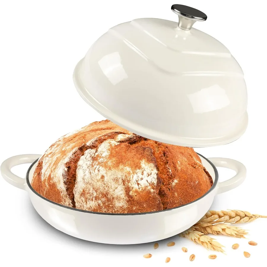 

Enameled Cast Iron Dutch Oven Pot for Sourdough Bread Baking 5 Quart Non Stick Cloche Homemade Bread Oven with Lid Ideal for Ar