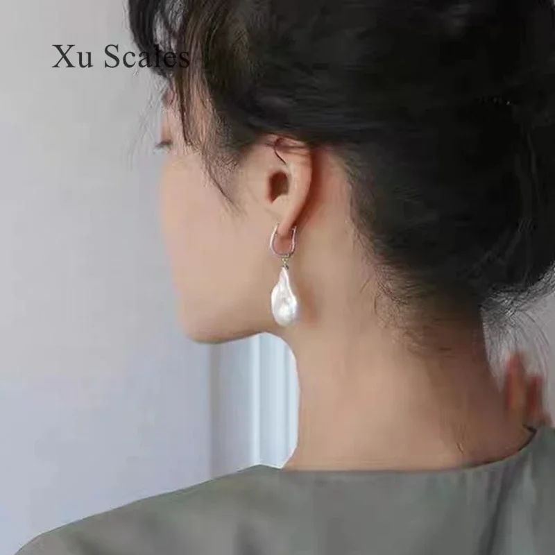 100% Natural Fresh Water Irregular Shape Baroque Pearl Earrings S925 Sterling Silver with Diamonds Fashion Retro Women\'s Jewelry
