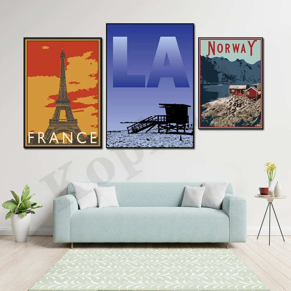 Los Angeles Italy Norway Austria France London Germany Rome. City Travel Scenery. Home Wall Decor Art Canvas Painting