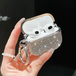 Deluxe Plated Sparkling Diamond Bluetooth Headphone Case for Apple AirPods 1 3 4th Gen Pro2 Keychain Shockproof Earphone Cover