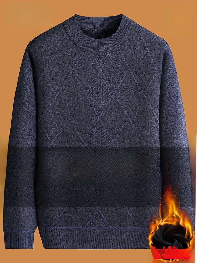

Thiened Fce Knitted Sweater round Ne Casual Winter Warm Top for Middle-Aged Men TUCANO Brand Polyester Fiber Long Sve