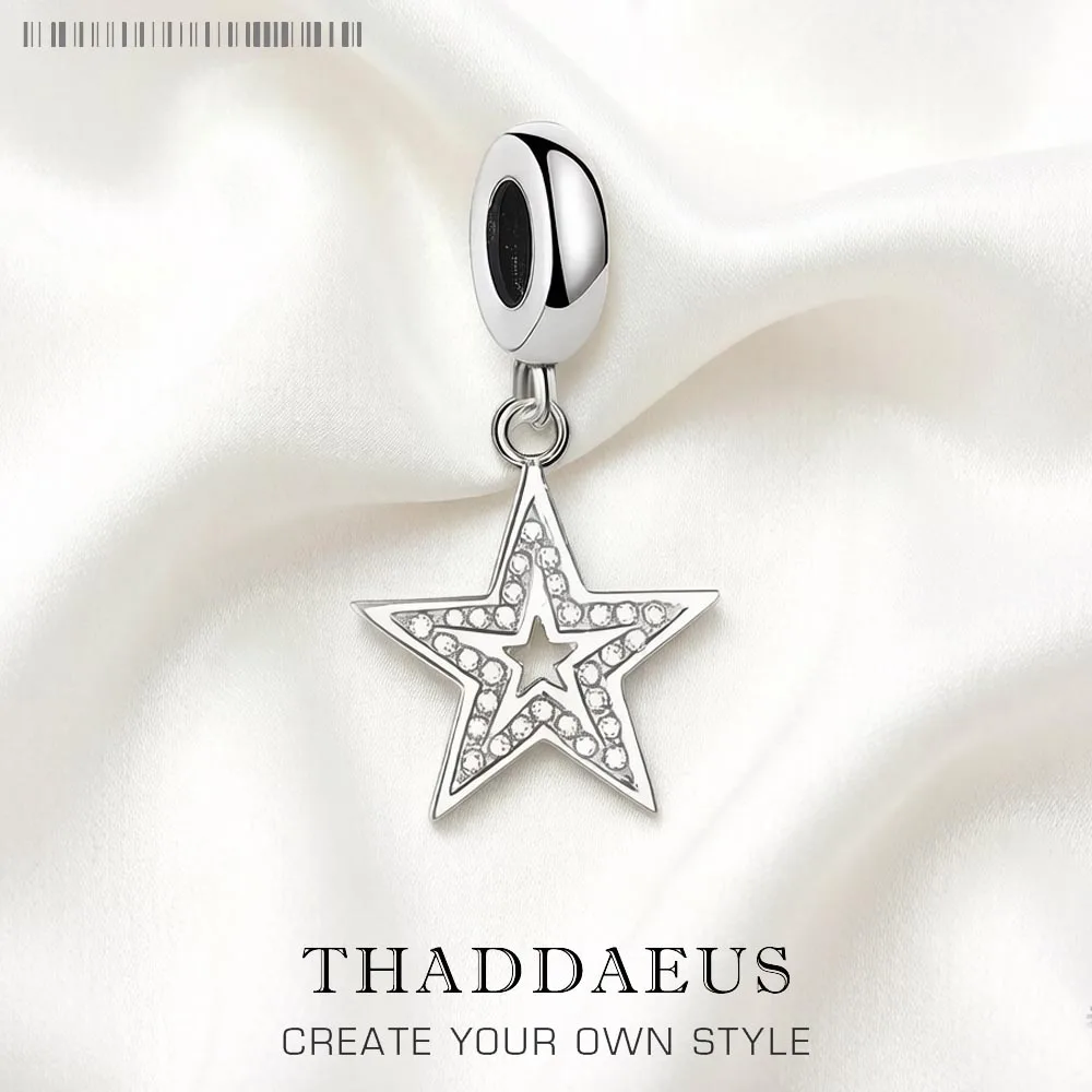 Charm-Anhänger, Stern, echtes 925er-Sterlingsilber, handgefertigt, neuer edler Schmuck, Glücksgeschenk für Frauen und Männer