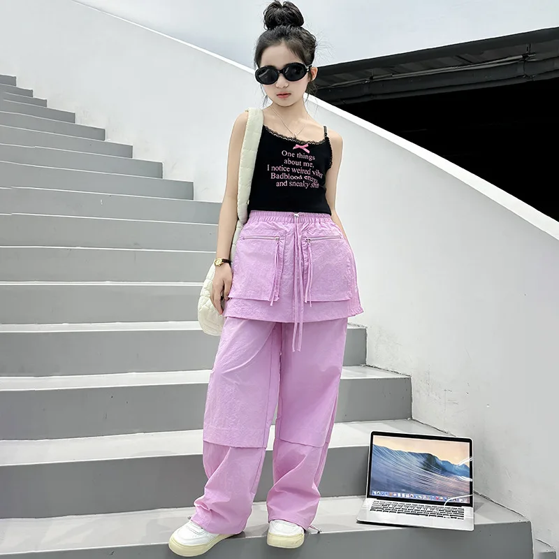 

Girls' 2024 workwear pants high-end casual street dance versatile loose fitting, fashionable pants two-piece set trendy