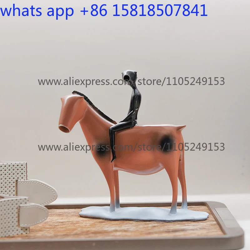 Metal red horseman sculpture ornament desktop model room desk wrangler living room figure soft decoration