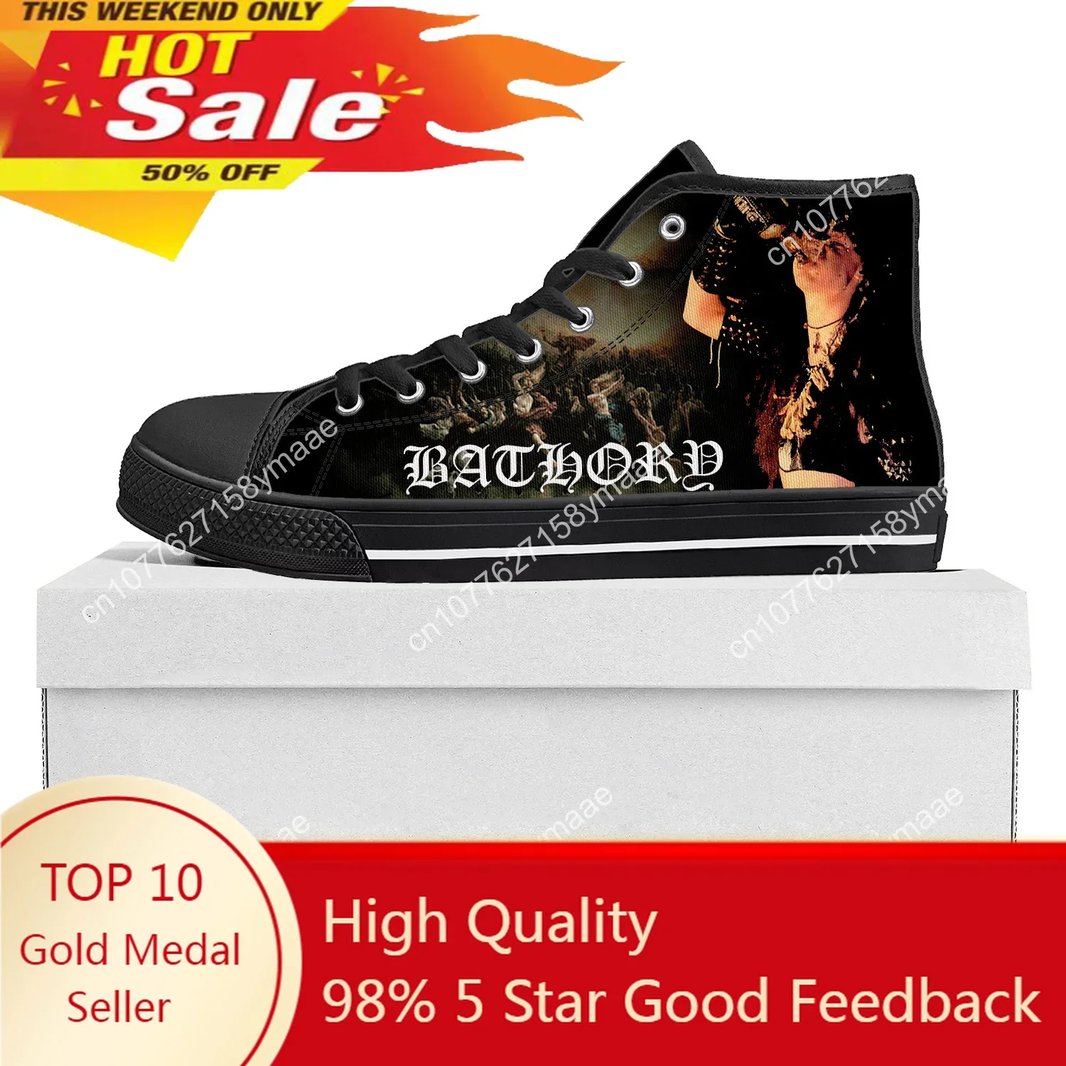

Bathory Rock Band High Top High Quality Sneakers Mens Womens Teenager Canvas Sneaker Casual Custom Made Shoes Customize Shoe