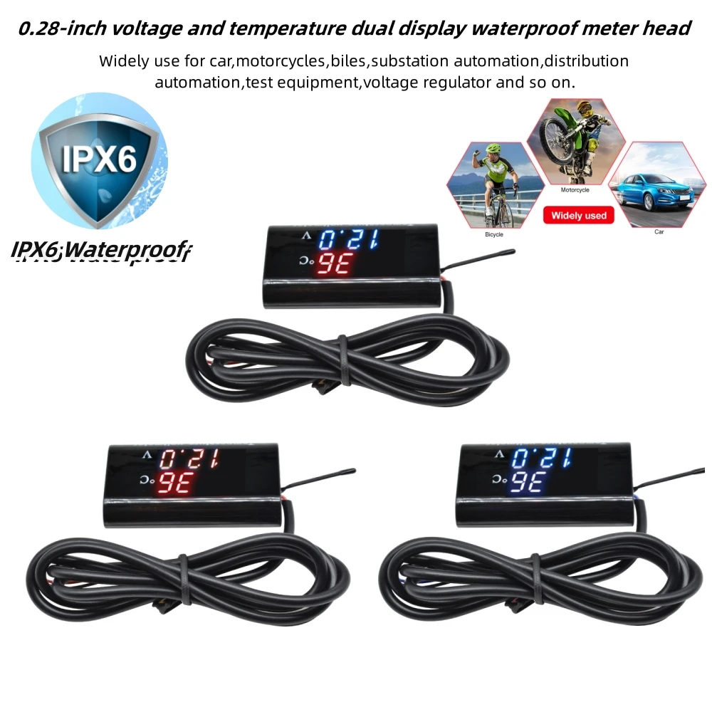 DC8-18V 0.28 بوصة الجهد ودرجة الحرارة عرض مزدوج رأس متر مقاوم للماء، يمكن استخدامها للكشف عن جهد السيارات، وما إلى ذلك