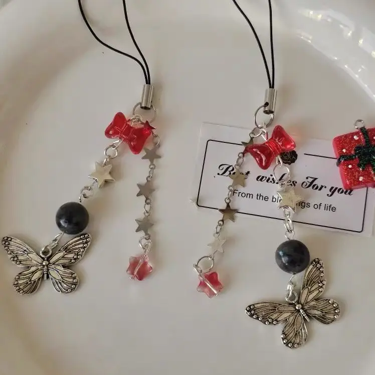 "بركات بيستوز السماوية الرسمية" "مدينة الزهرة"، نفس النمط من قلادة الهاتف المحمول على شكل فراشة فضية مع خرز مطرز #2