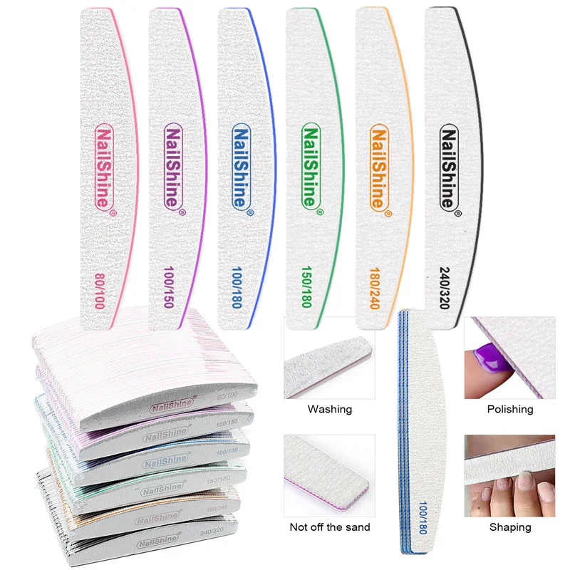 3/5 Professional Nail Files 80/100/150/180/240 Grit Half Moon Double Grinding File Emery Board Nail Accessories Tools