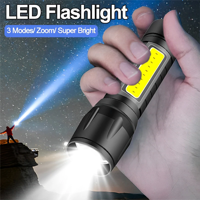 

Rechargeable Mini Led Flashlight Cob+Xpe Portable Flashlight Camping Light Can Zoom Focus Light 14500 Battery Tactical Torch