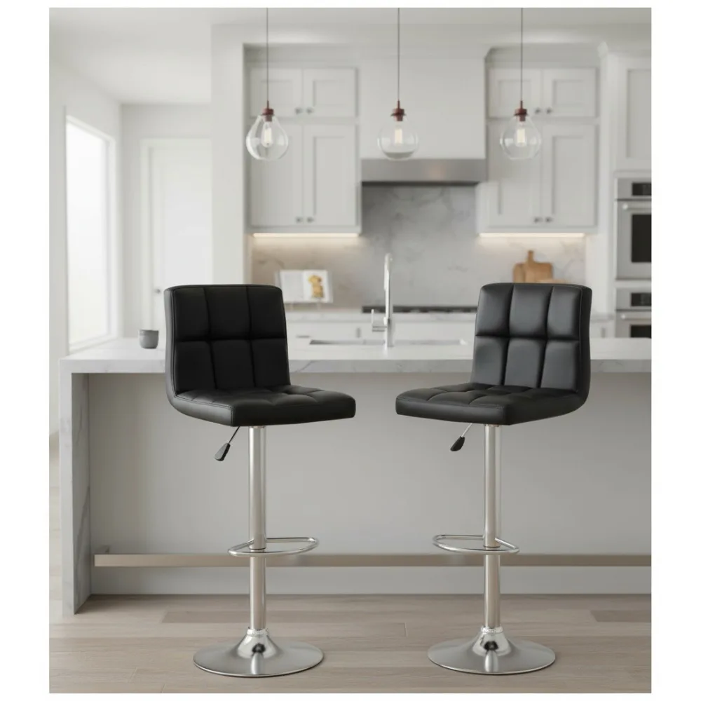 Adjustable Swivel Bar Stools Set of 2, PU Leather Padded with Back, Counter Height Dining Chairs for Home Kitchen