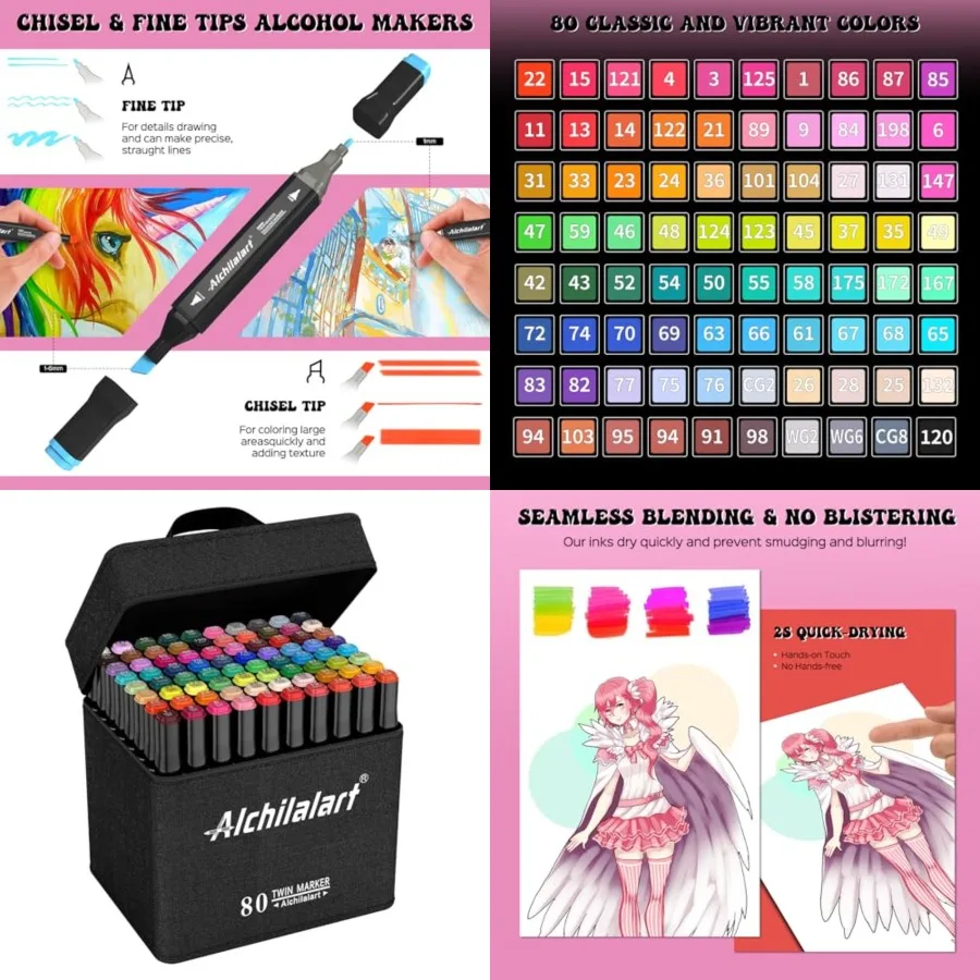 

Набор 80-цветных маркеров на спиртовой основе с двойным наконечником для эскизов и рисования спирта, идеально подходит для анимационных художественных проектов, идеально подходит для