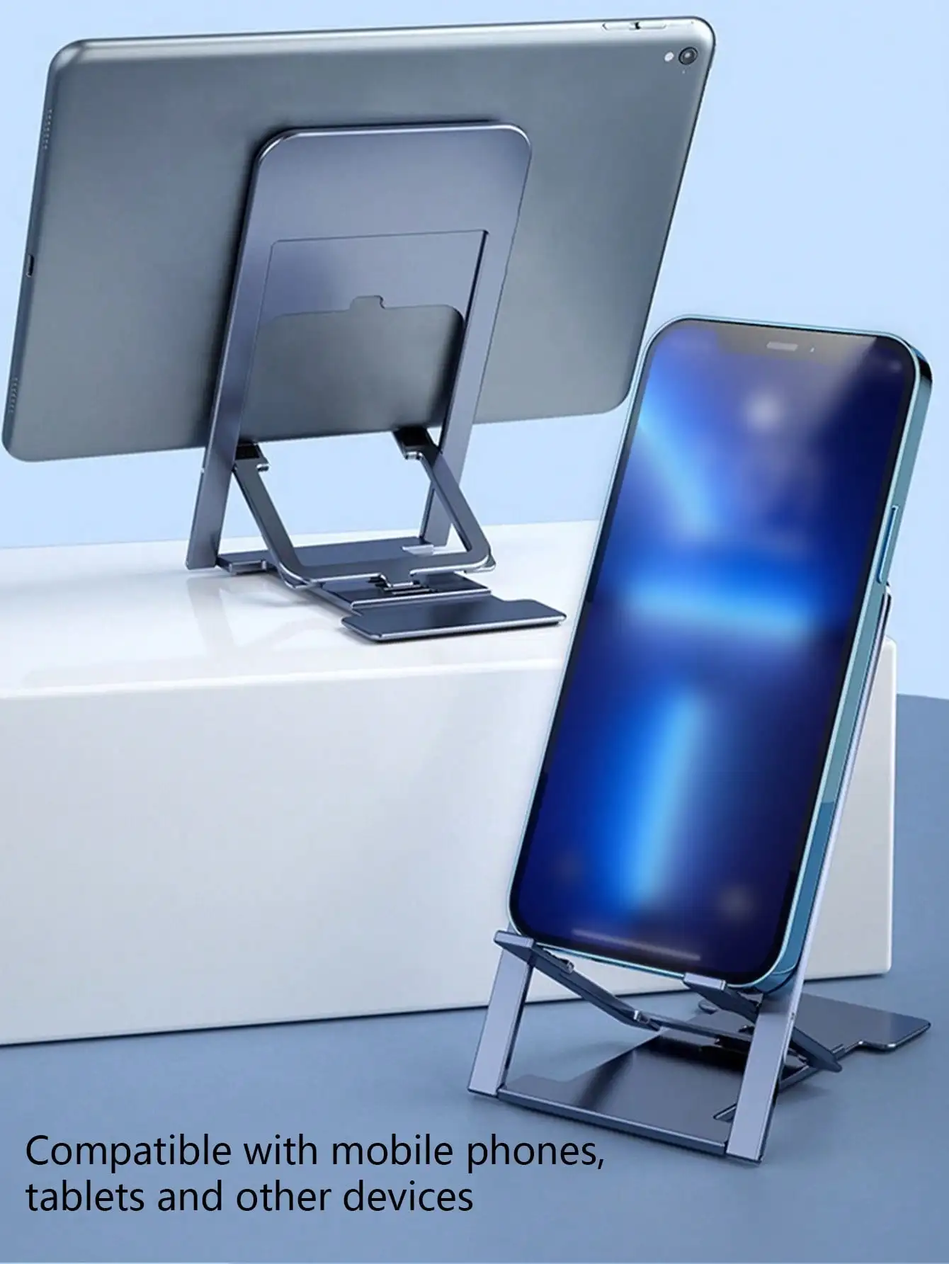 2025 Edition Integrated Foldable Portable Stand, Ergonomic Adjustable Desktop Mount for Mobile Devices and Laptops