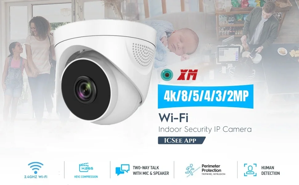8MP 4K Wifi HD IP Camera Indoor 5MP 4MP 2MP Dome Security Camera Two -Way Audio AI Smart Motion Detection Alarm P2P NVR