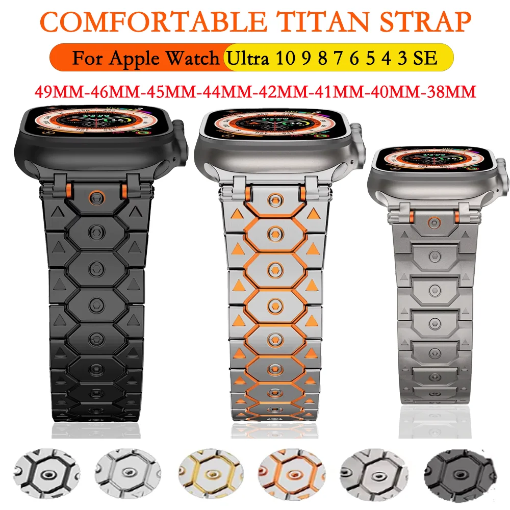 Bracelet Titan pour Apple Watch Ultra 2 3 49mm 11 10 42mm 46mm 9 8 7 45mm 41mm, Bracelet confortable en métal iwatch 6 5 4 SE3 44mm 40mm