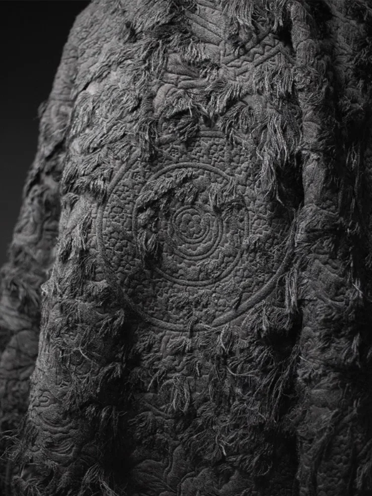 

Жаккардовая ткань с кисточками для двора, ретро-вышивка, пушистая креативная дизайнерская ткань, мастерство изготовления, черная ткань «сделай сам», швейный метр