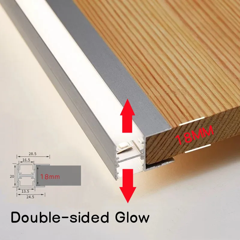 18mm Aluminum Led Profile For Wooden Cabinet Light Double Sided Glowing Hard Bar Lights Cupboard Showcase Home Linear Decor Lamp