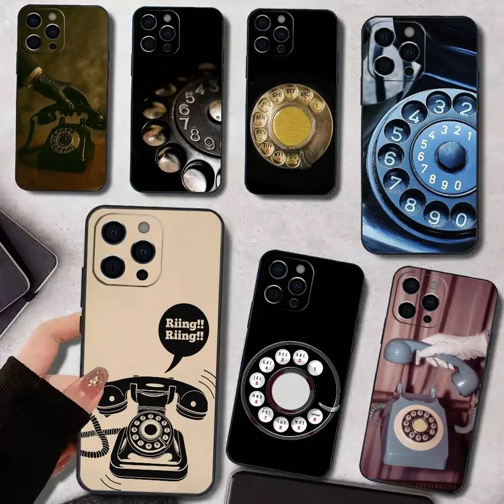 

R-Retro Rotary Dial Telephone Phone Case For iPhone 17,16,15,14,13,12,11 Plus,Pro Max,XS,Soft Silicone Black Cover