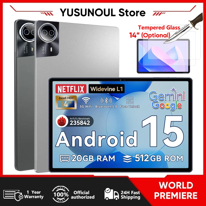 2026 Nuovo flagship Firmware globale Tablet Android 15 da 14 pollici 5G WiFi 2K Display FHD Schermo 20GB 512GB Планшет GPS Pad La
