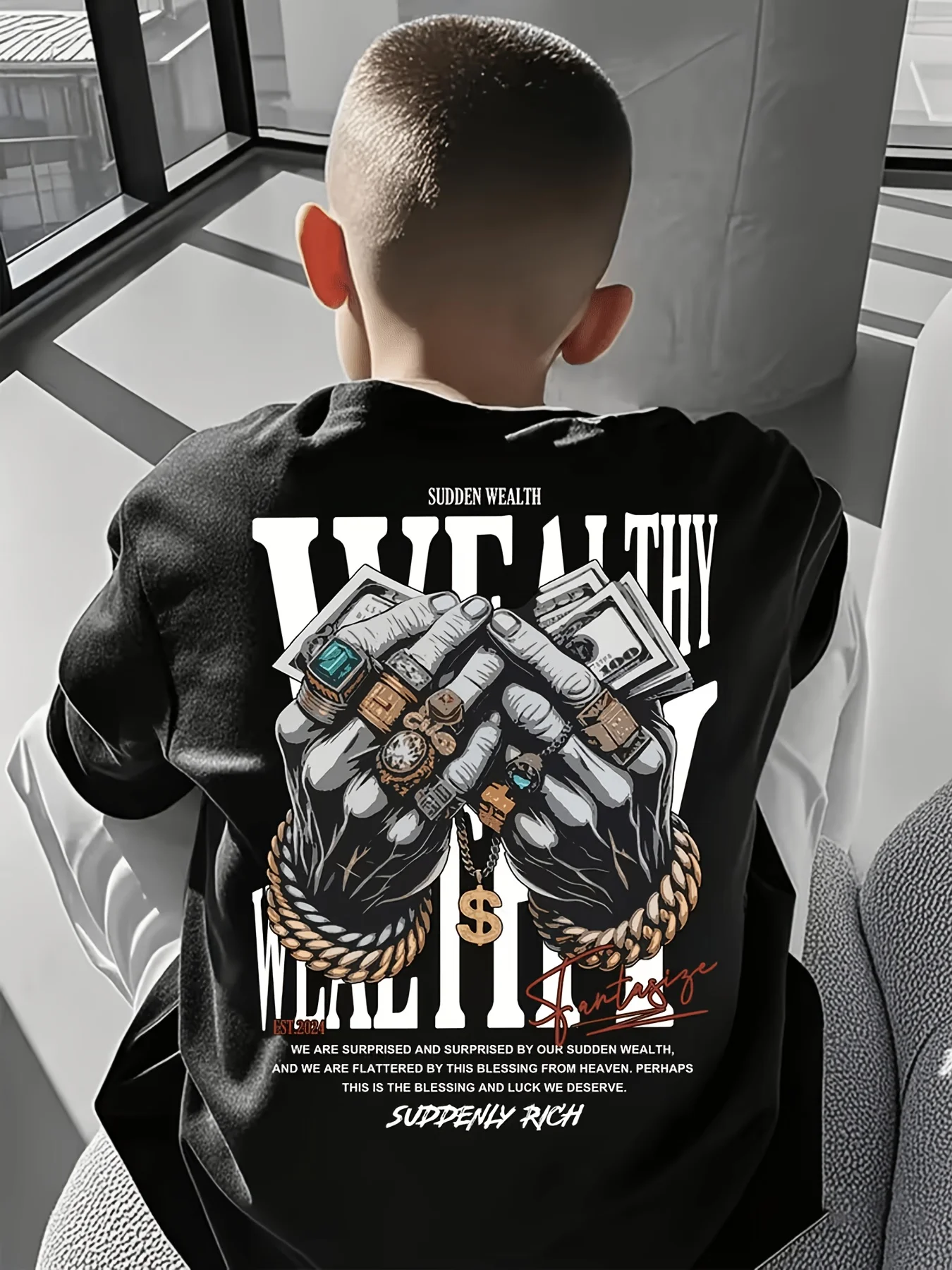 Older‑Boys‑Summer‑T‑Shirt‑Sudden‑Fortune‑Double‑Sided‑Print‑Machine‑Washable‑Crew‑Neck‑Casual‑Top