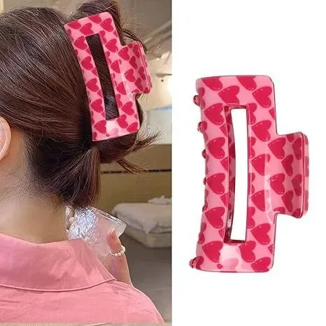 BYL Valentines Day Limited Edition Hair Clips with Heart-shaped Print Sweet and Versatile Crab Clip for Womens Hair Accessories