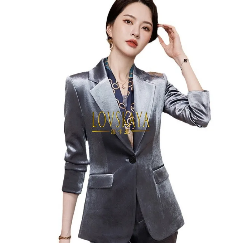 Leisure professional small suit jacket golden velvet suit set women\'s autumn and winter new Korean version goddess