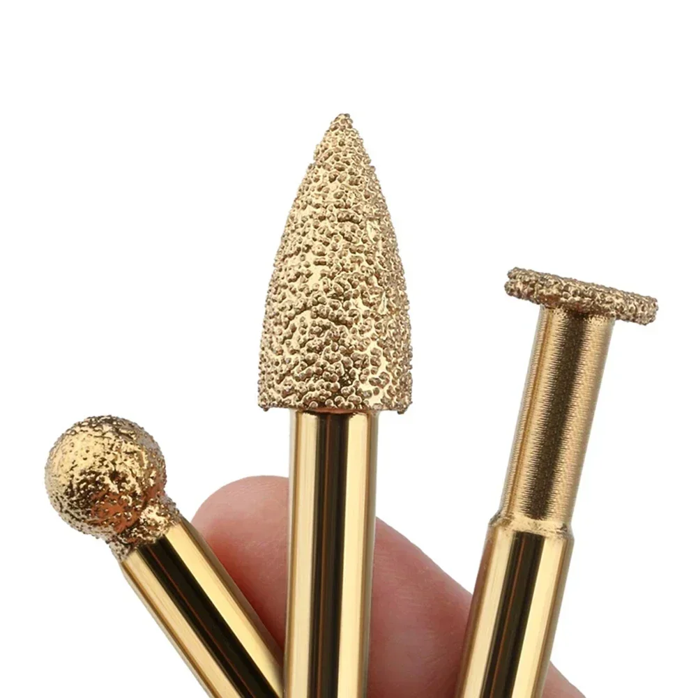 6mm Diamond Shank Vacuum Brazed Diamond Burr Head Grinding Rotary File Stone Marble Engraving CNC Machine Carving Router Bits