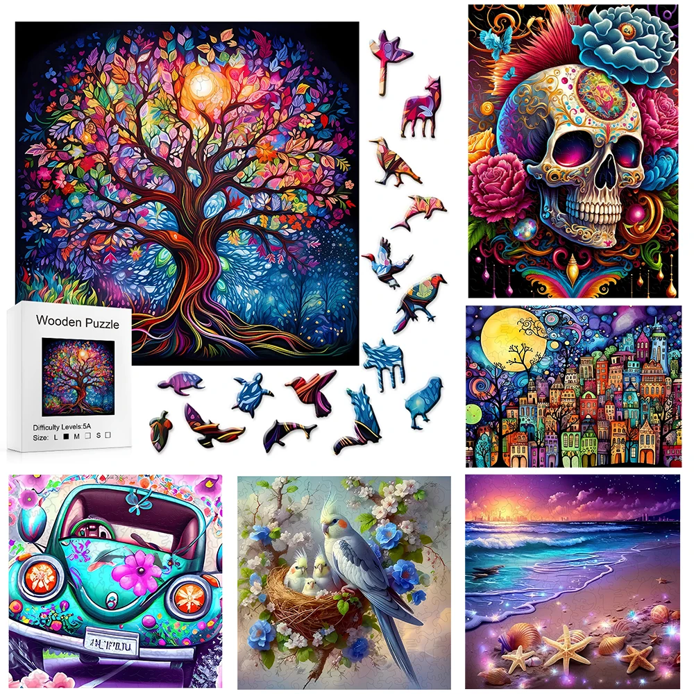 Creative Wooden Puzzle Adult Edition - Forest Irregular Puzzle Blocks, Fun Games for Festival Parties, Home and Office Decoratio