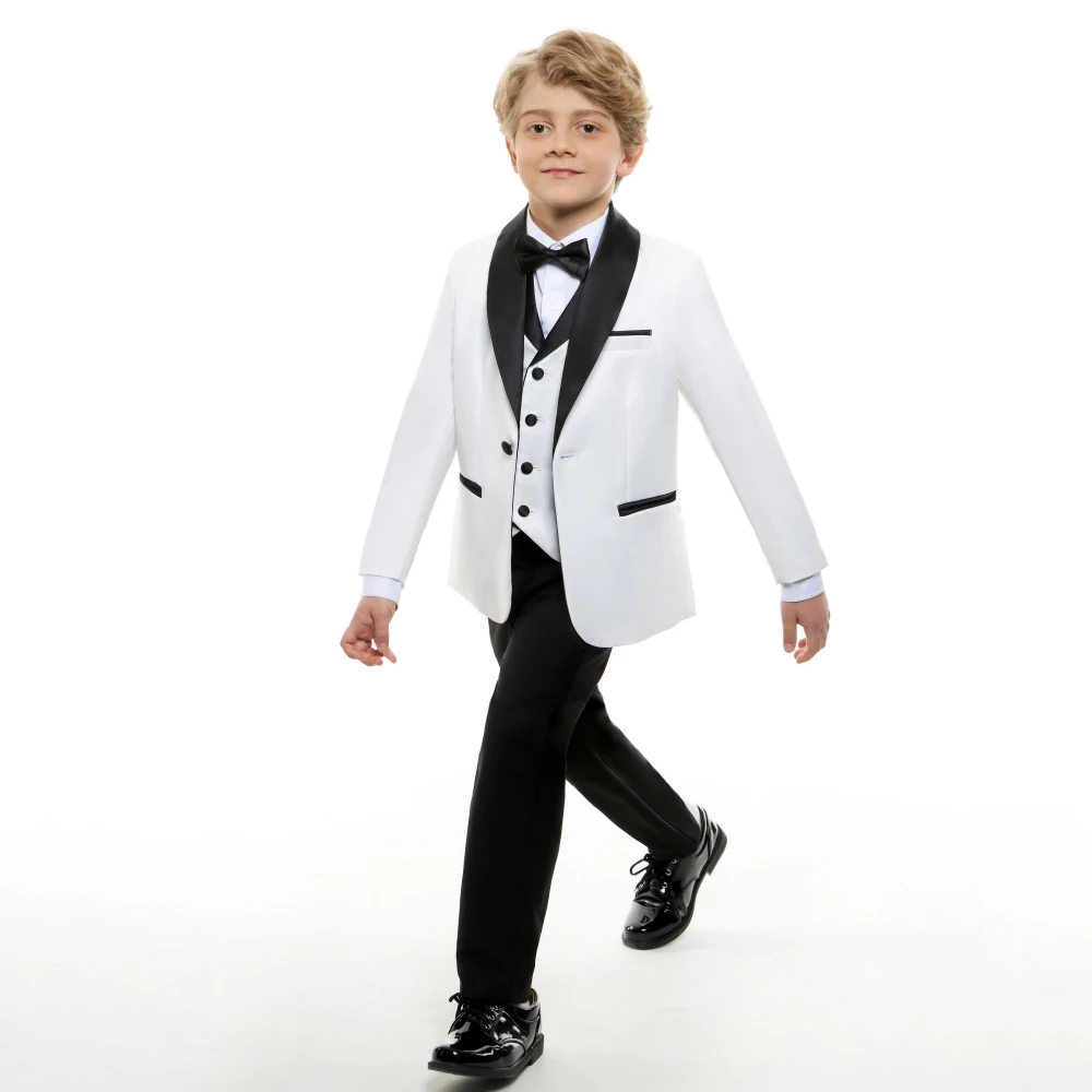 

Popular Slim Fit Dresswear Suit Set For Children School Activity Handsome White 4 Pieces Child Blazer Party Dress Wedding Sets