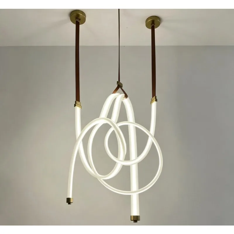 Postmodern retro creative belt brass special-shaped chandelier villa living room dining room hall model room chandelier