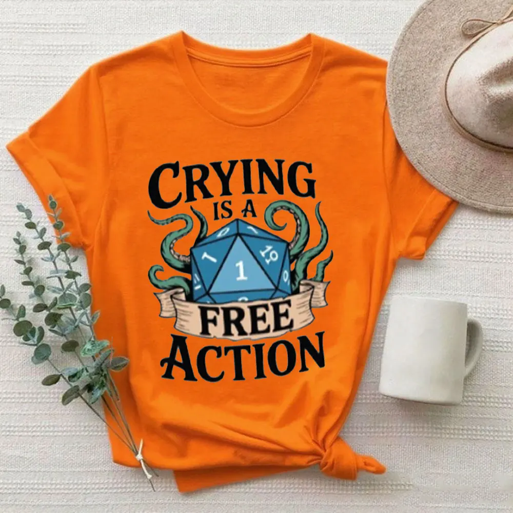 Crying Is A Free Action T Shirt Funny DND Shirt Design Dungeon Master Clipart Clothes High Quality Cotton Tops Aesthetic Clothes