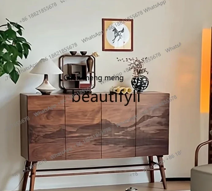 zqxNew Chinese North American black walnut dining side cabinet storage cabinet solid wood, simple side cabinet