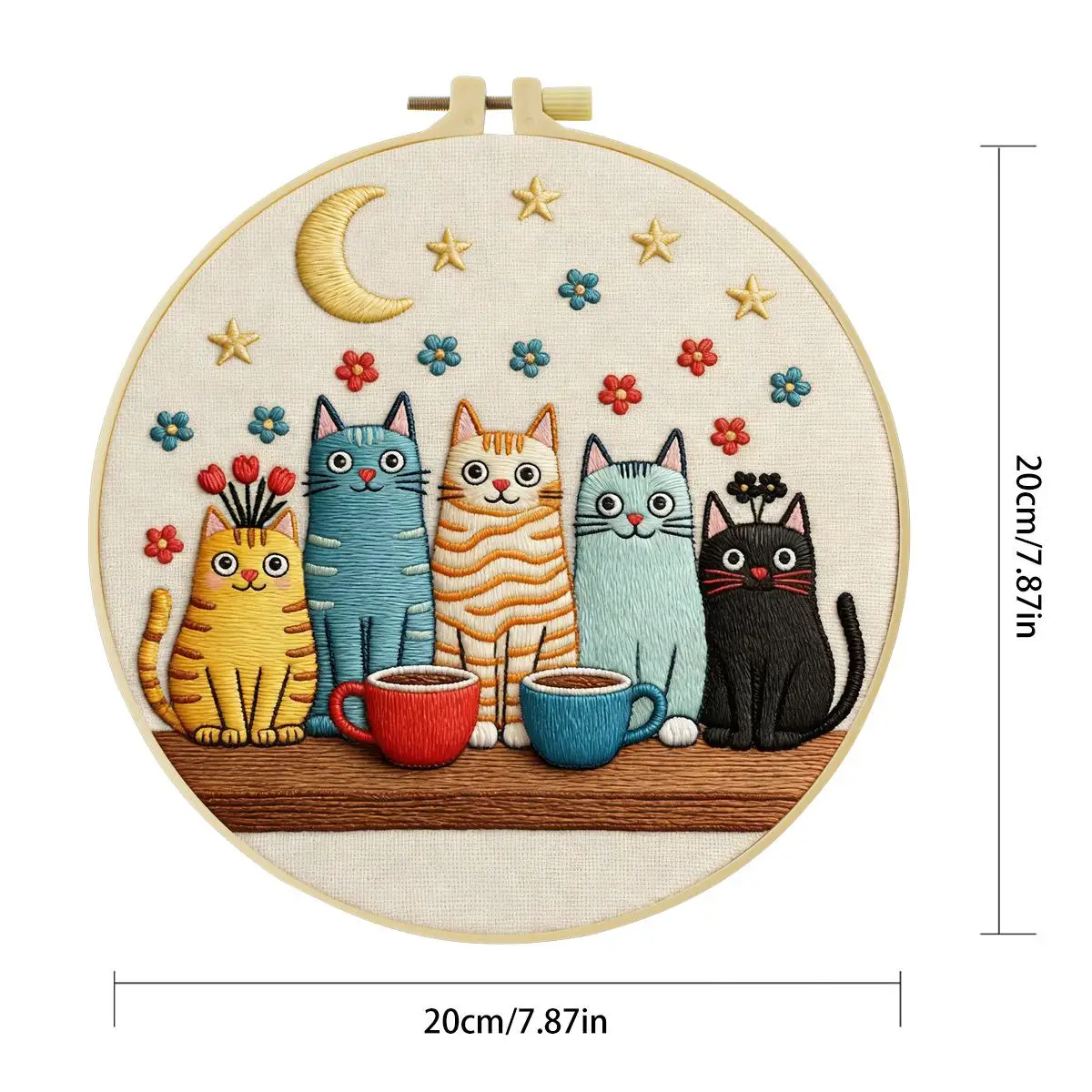 1 Stück 20X20CM/15X15CM 7,87/6,3 Zoll Niedliches Katzen-Stickerei-Starter-Kit DIY-Kit DIY-Stickerei-Set Handarbeiten Nadelkunst Nähkunst – Detail 4