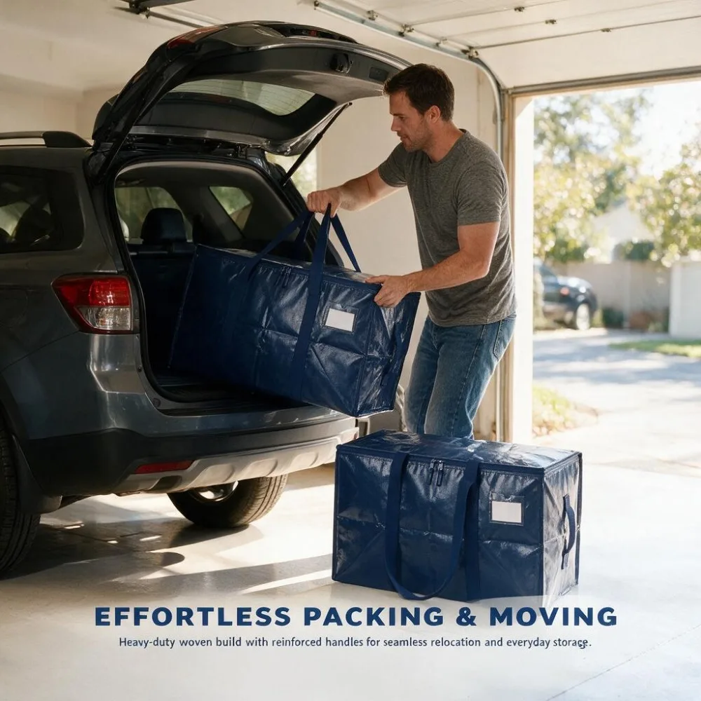 1PCS Extra Large Heavy Duty Moving Bags Waterproof Storage Totes with Handles & Zippers Foldable for College Dorm & Home