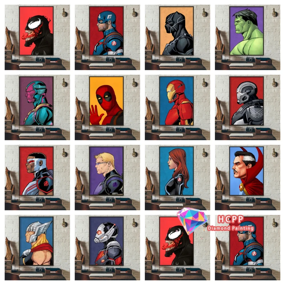 

Superhero Iron Man Deadpool Venom Hulk Diamond Painting Kit Square Round Diamond 5D DIY Mosaic Handmade Art Gift Home Decor