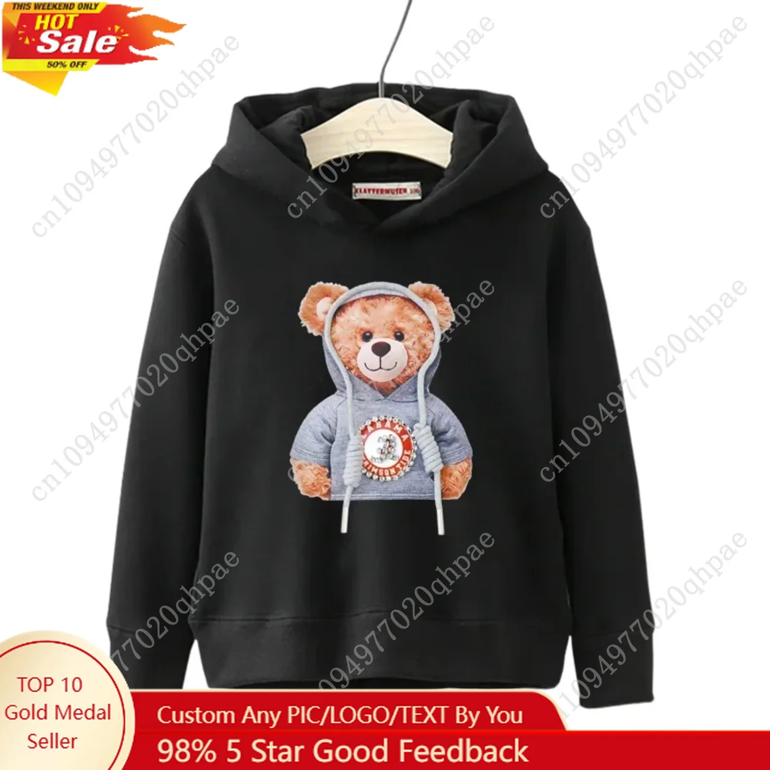 Autumn Winter Long Sleeve Teddy Bear Print Children Hoodie Kids Girl Boys Cartoon Street Casual Hip-hop Sweatshirts Pullover Top
