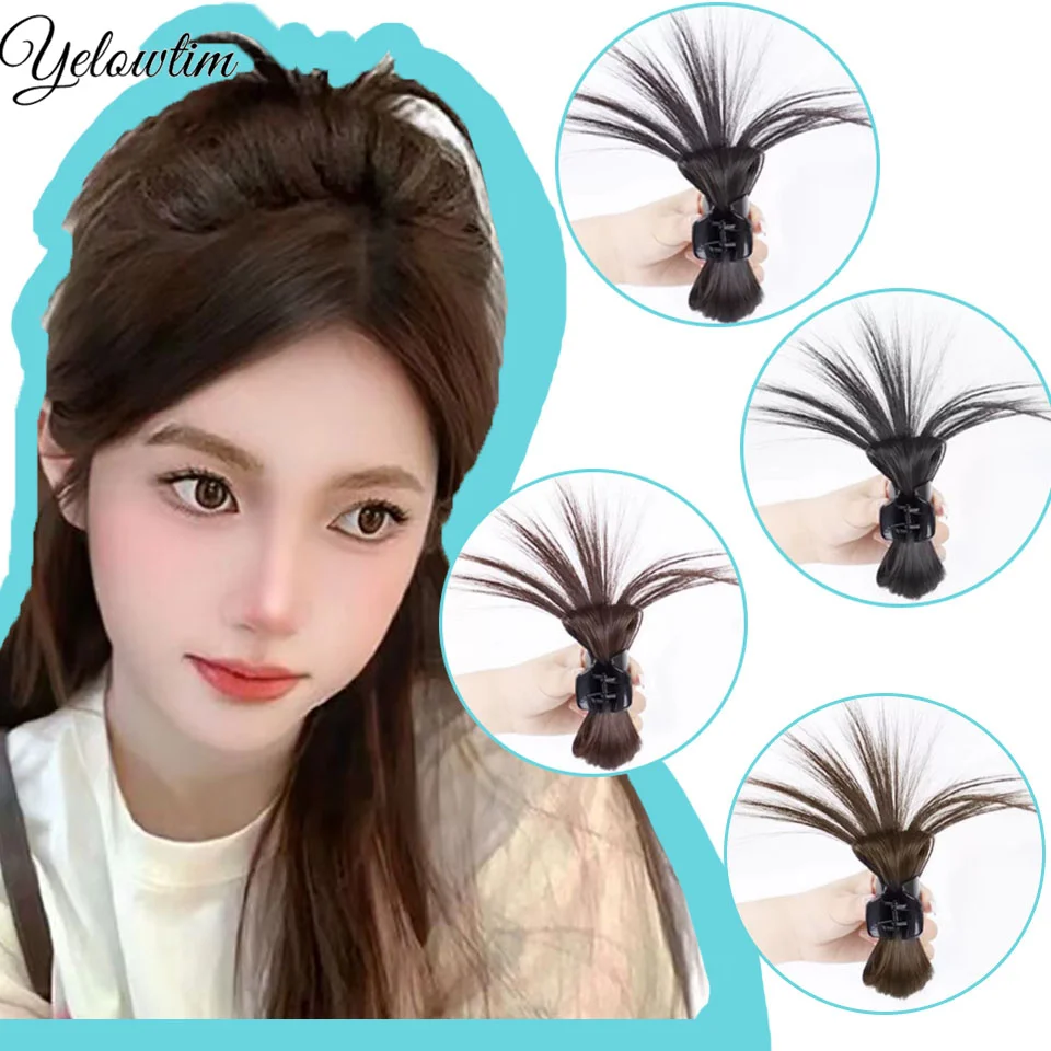 Yelowtim synthetischer Fang clip Brötchen brunnen hoher Pferdes chwanz halb gebunden fauler Wind Hühnern est Fang clip Chignon Perücke