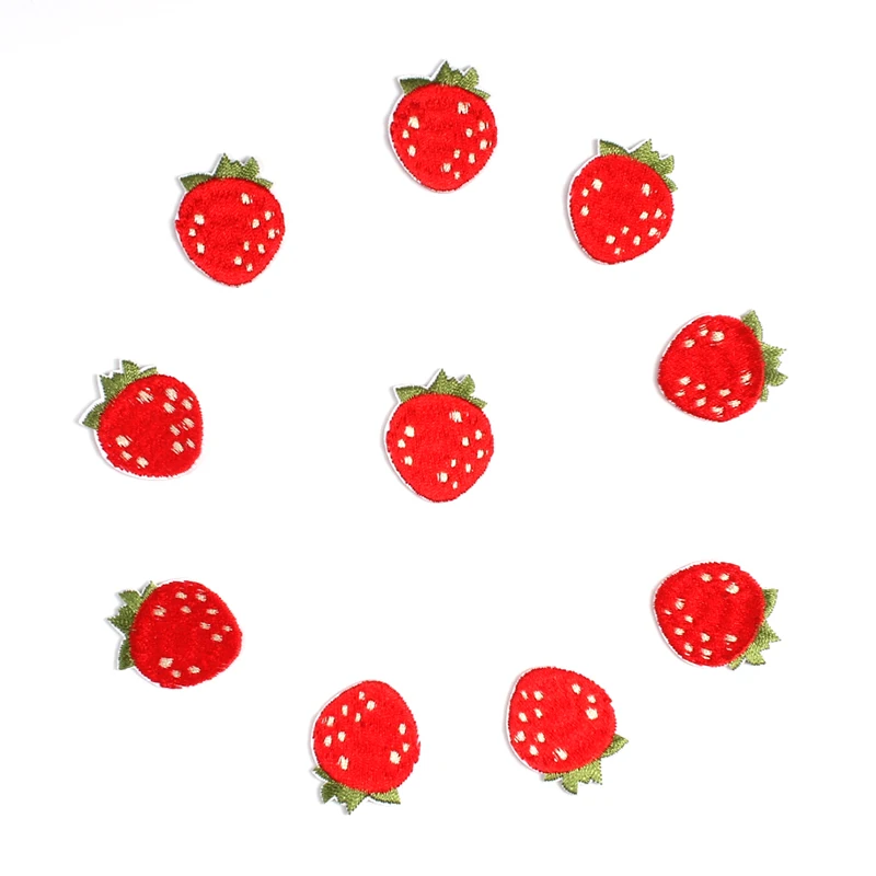 10pcs Cartoon Mini Strawberry Patch Cute Fruit Sticker DIY Kids Clothing Shoes Bags Appliqued Badge Sew On T Shirts Patches