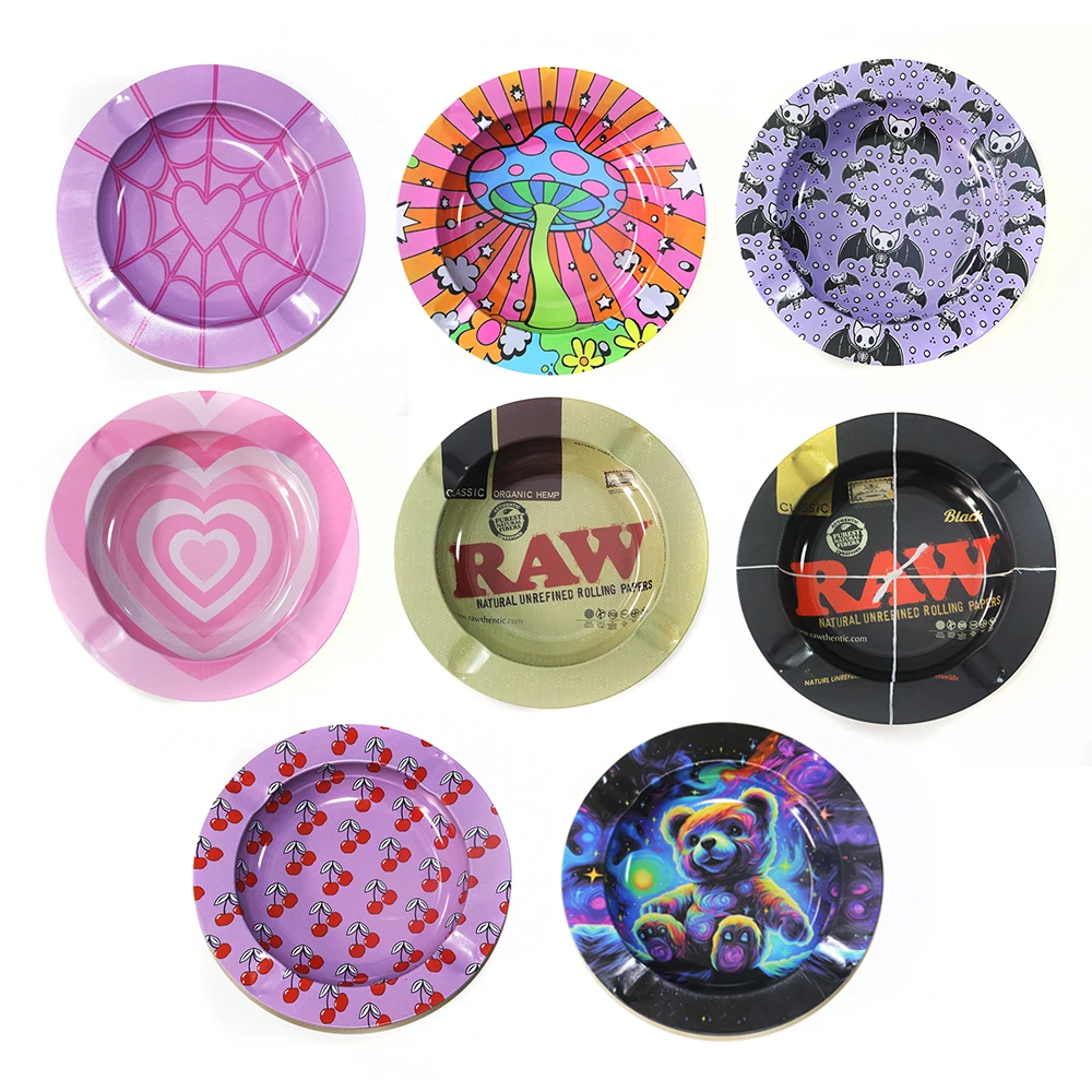 Cartoon Metal Rolling Tray - round Tobacco Herb Ashtray Creative Cigarette Holder Smoking Accessories