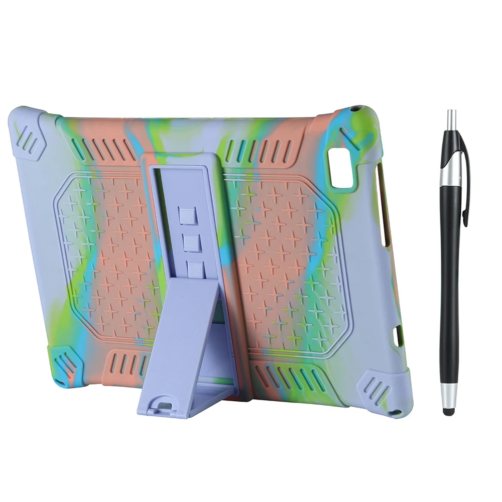 

N35R_DU Silicone Case Adjustable Tablet Stand with Pen(Pink and Purple)