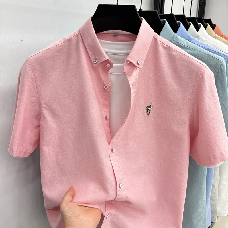 Short Sleeved Shirt Men's Summer New Item Pure Cotton High-end Brand Little Horse Logo Embroidered Casual Shirt
