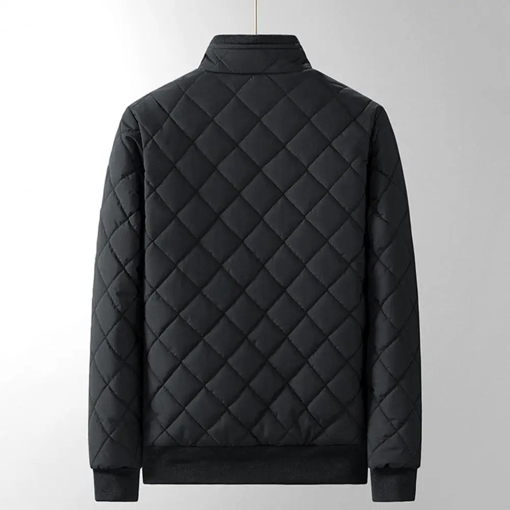 Rhombus Embossed Texture Winter Coat Men Thick Winter Coat Stylish Men's Rhombus Embossed Jacket Warm Fleece Lining for Autumn