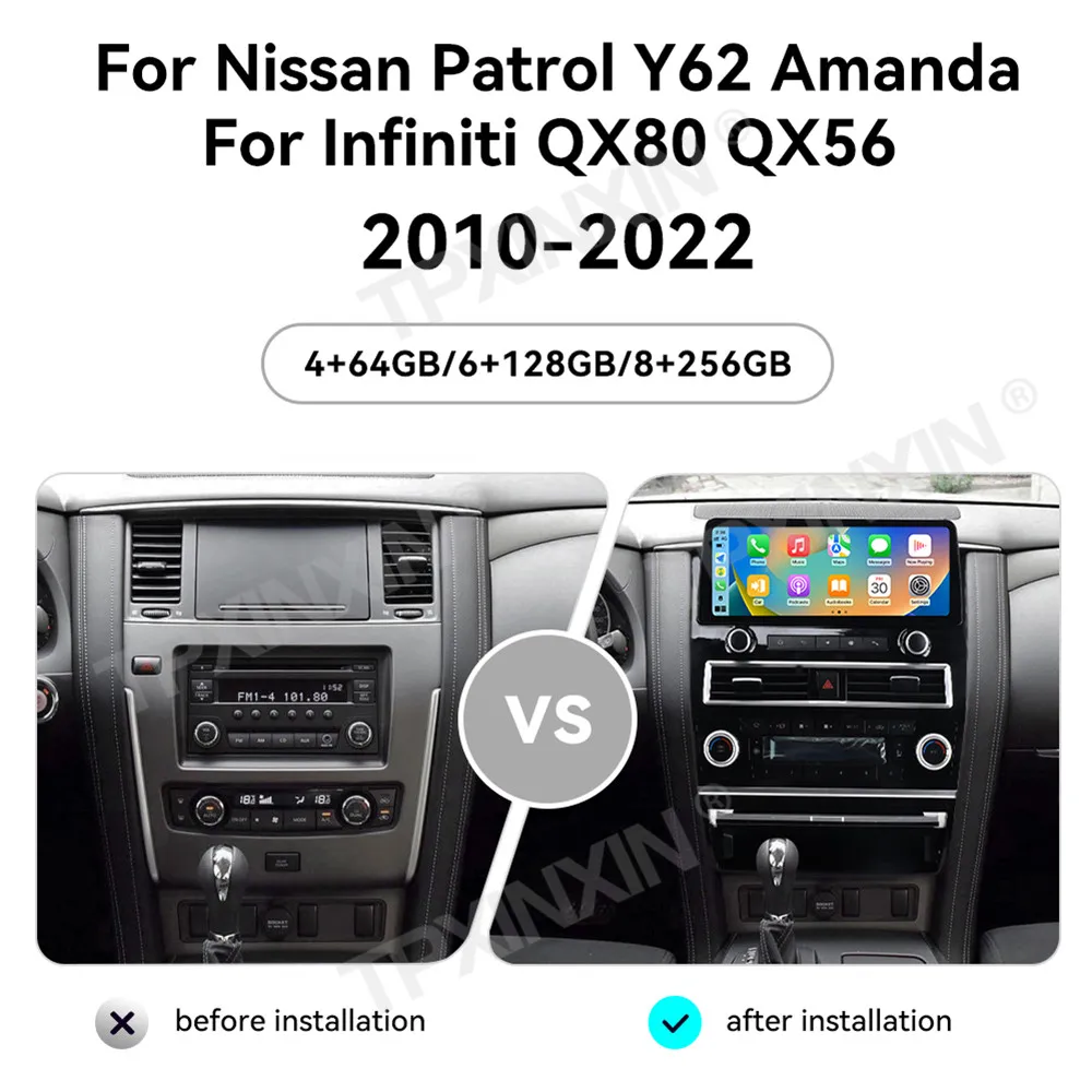 Android Auto Radio Player For Nissan Patrol Y62 Armada For Infiniti QX80 QX56 2010-2022 Stereo Multimedia 12.3