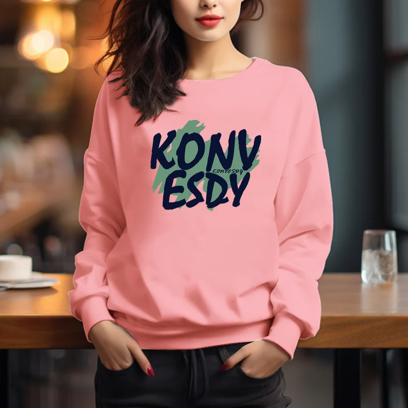 

Новая ветрозащитная женская толстовка с буквенным принтом и теплая толстовка с длинными рукавами и круглым вырезом для осенне-зимней толстовки