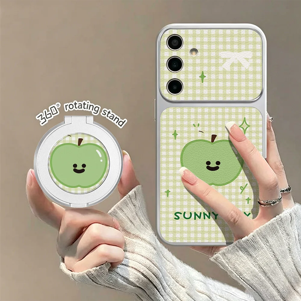 Phone Case For iPhone 18 17 16 15 14 13 11 12 Pro Max Cases Kawaii Smiley Green Fruits Shockproof With A Bracket Fundas