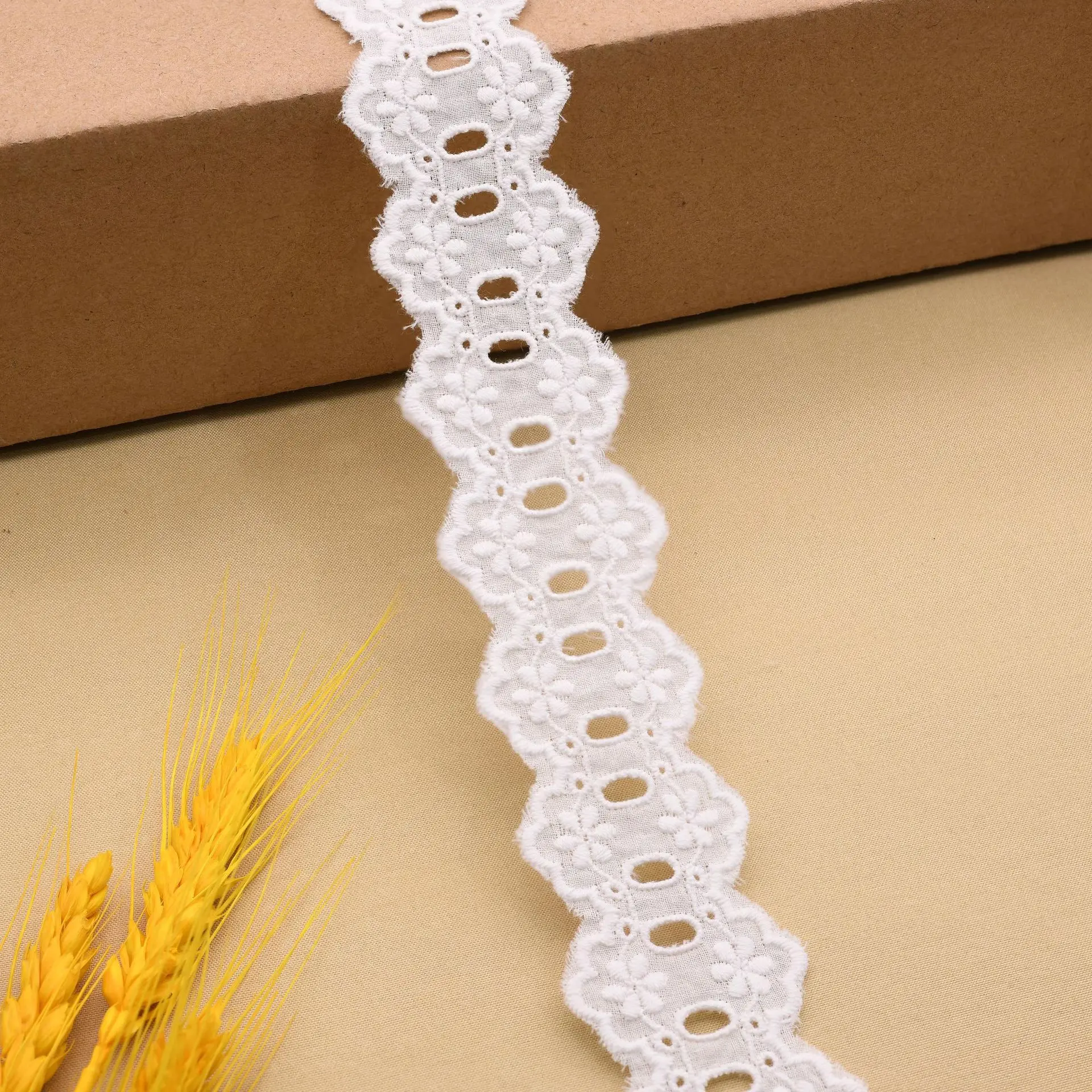 15 Yards Lock Edge Flowers Dots Embroidery Cotton Hollow Lace Bow Off White Ribbon Hair Bows DIY Crafts Handmade Accessories